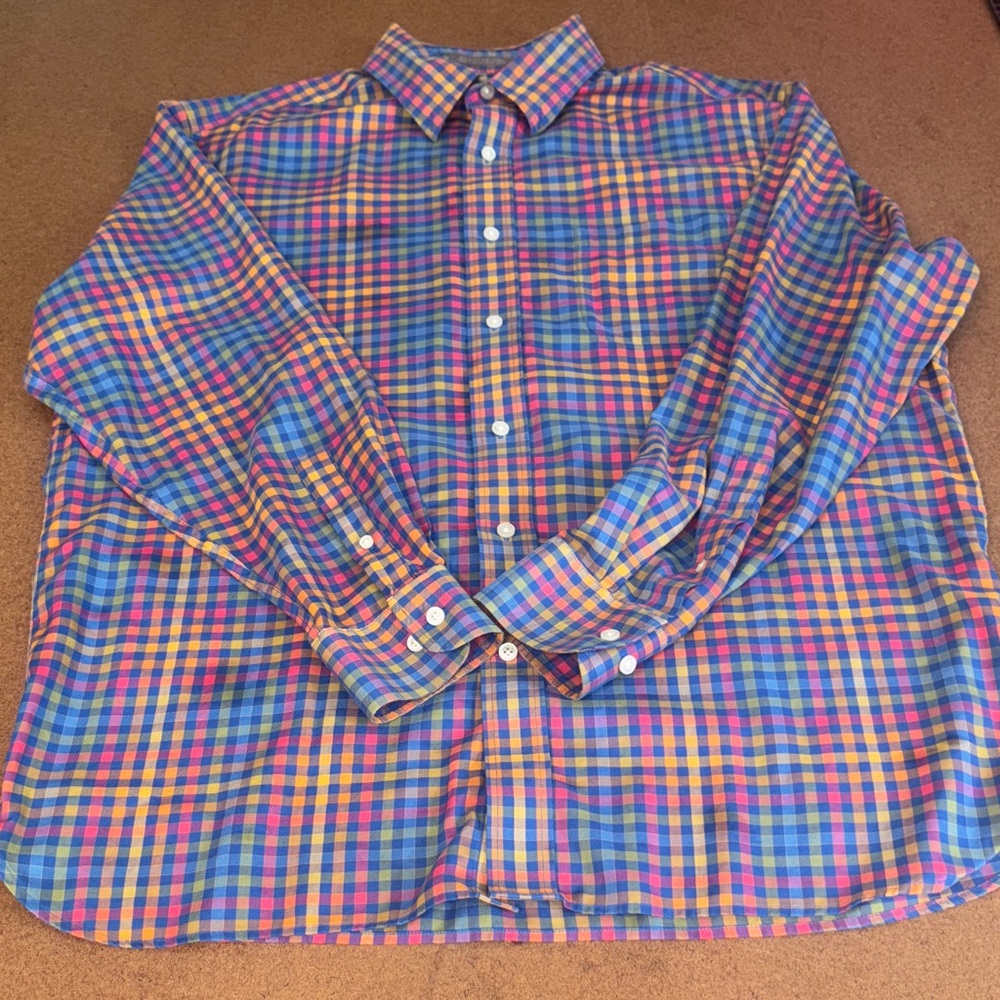 Daniel Cremieux LG Blue Pink Orange Plaid Button-Down Shirt